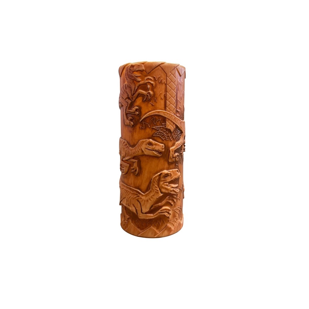 Jurassic World Universal Studios Raptor Tiki Tumbler Faux Wood Plastic Cup